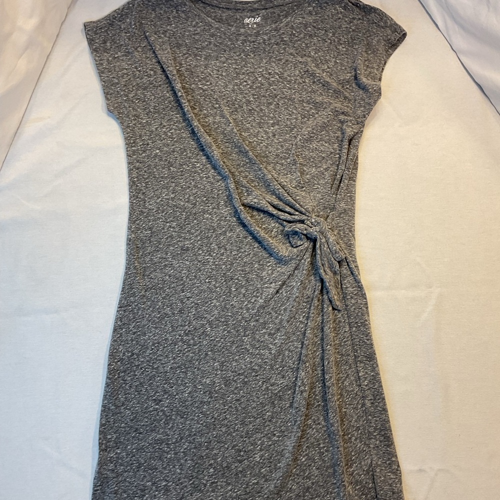 Aerie Women's Casual Front Tie Faux Wrap Heather‎ Gray T-Shirt Dress, Size M